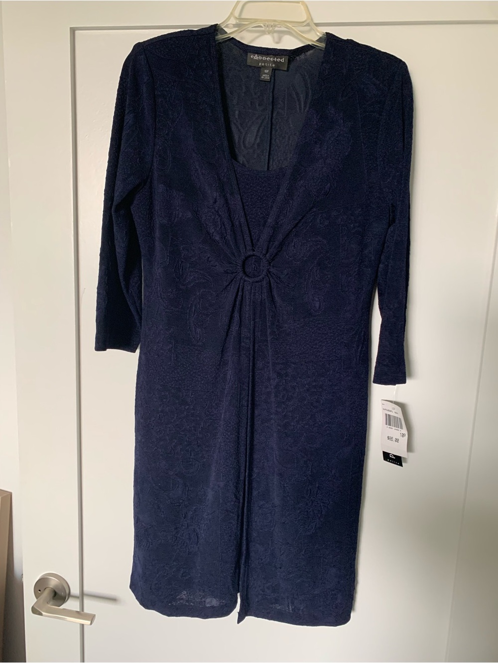 Navy Ring-Front Textured Long Sleeve Dress NWT 🌴